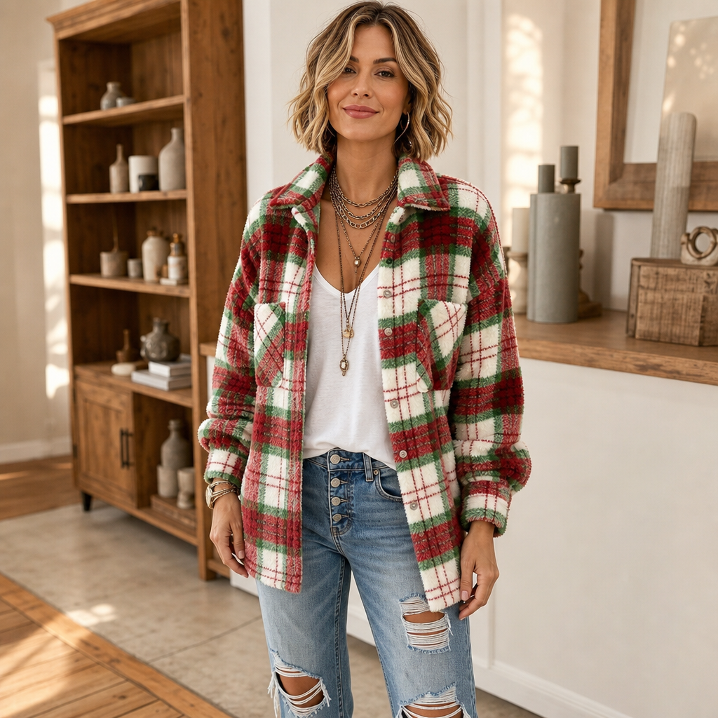 Coziveigh Plaid Fleece Shacket - Women's Oversized Shirt