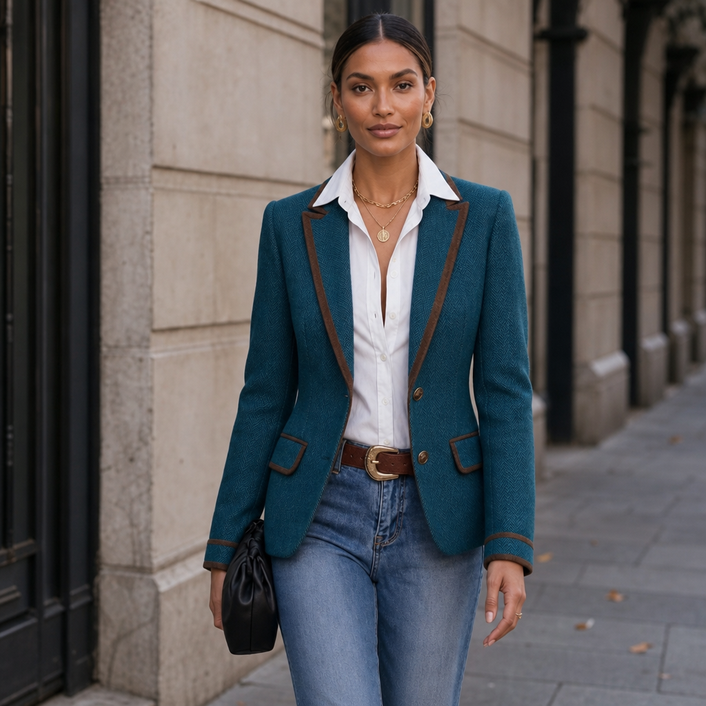 Vaunterie Herringbone Coat - Women's Contrast Piped Coat