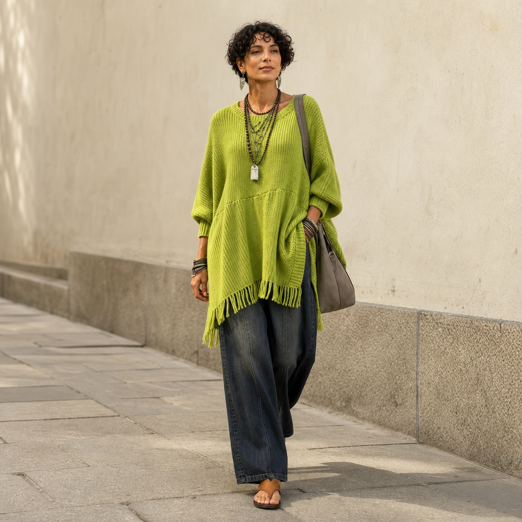 Limehaven Fringe Knit Poncho - Women's Batwing Jumper