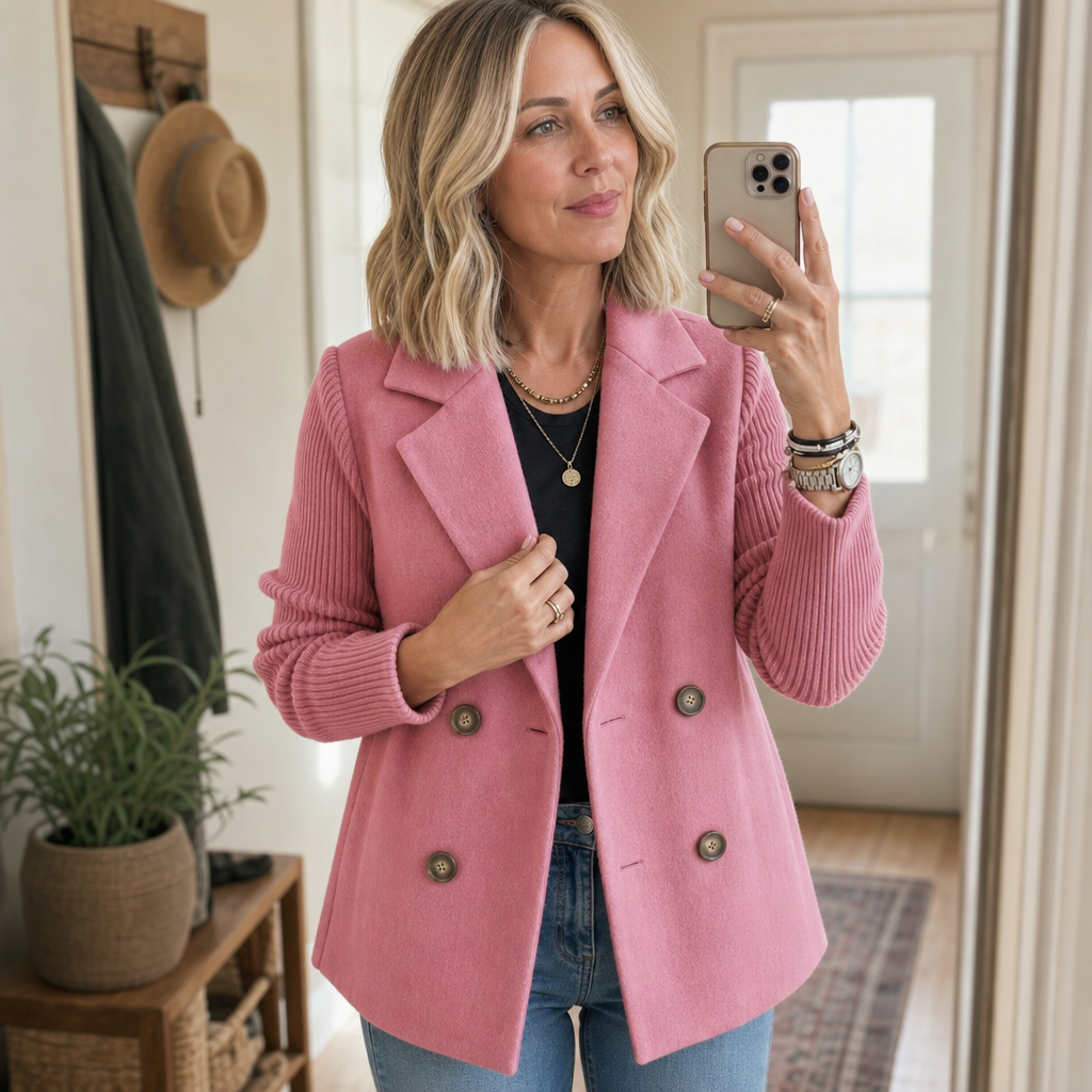 Wearbella Knit Sleeve Blazer - Women's Double Breasted