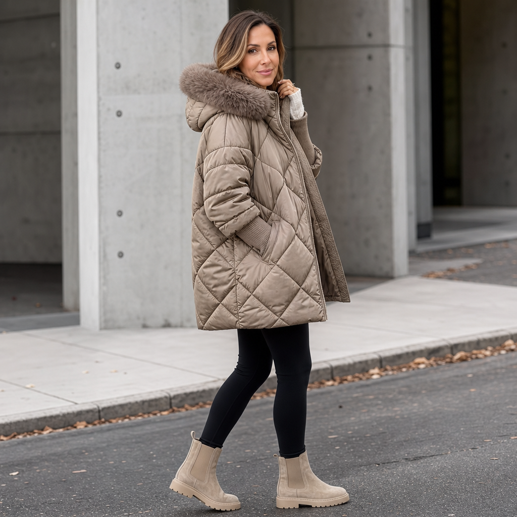 Wovella Faux Fur Hood Quilted Parka - Women's Knit Sleeve