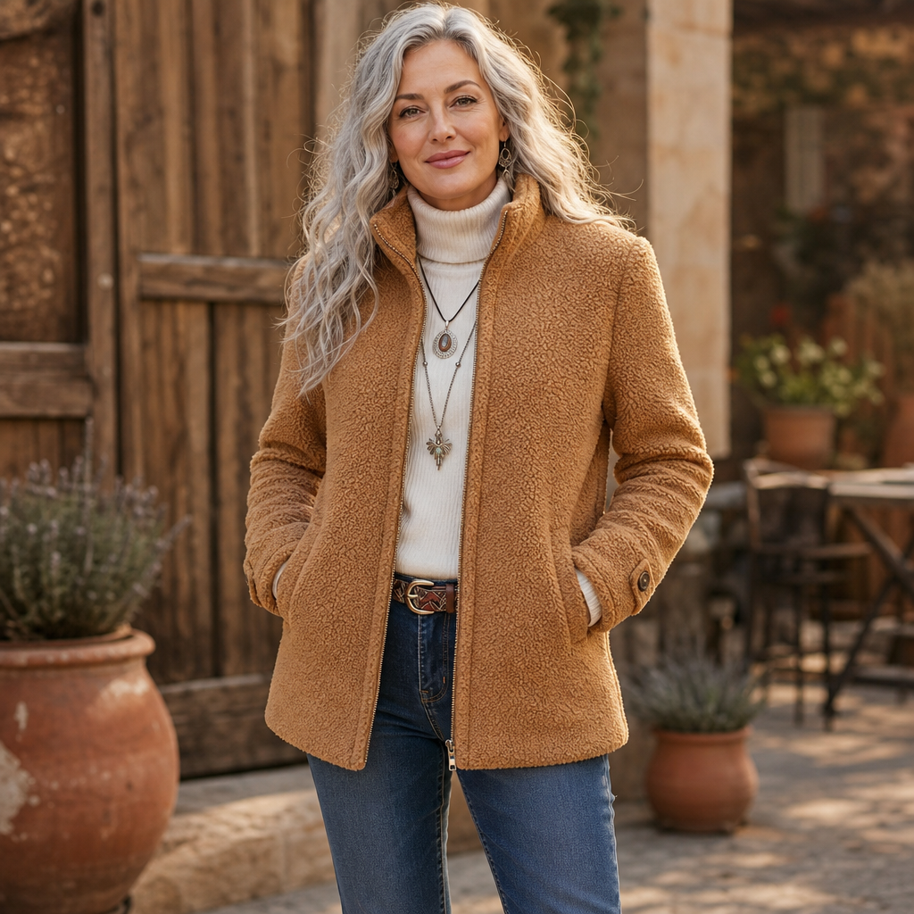 Velmora Plush Zip-Up Jacket - Women's Stand Collar Fleece