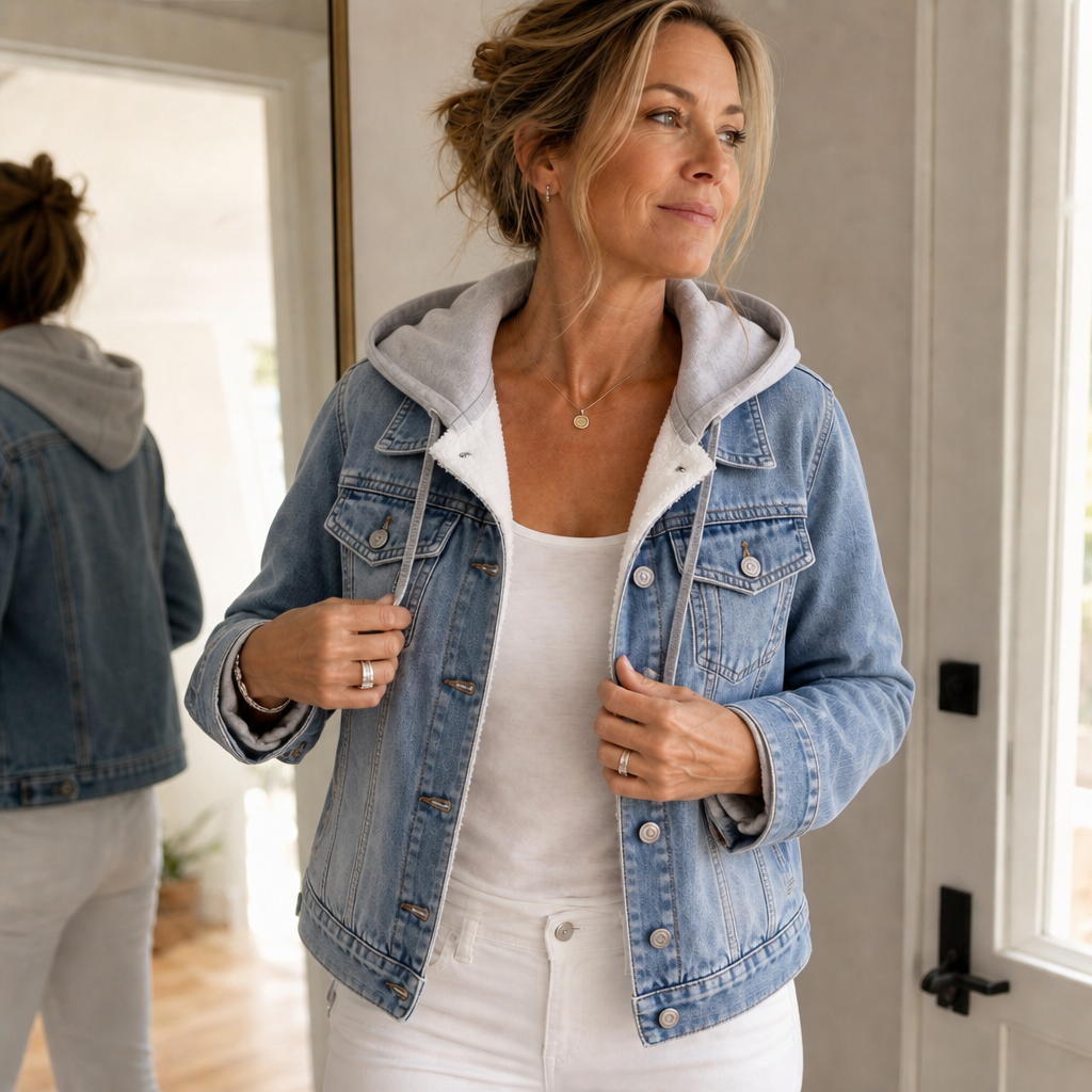Layerly Hooded Layered Denim Jacket - Women's Cropped