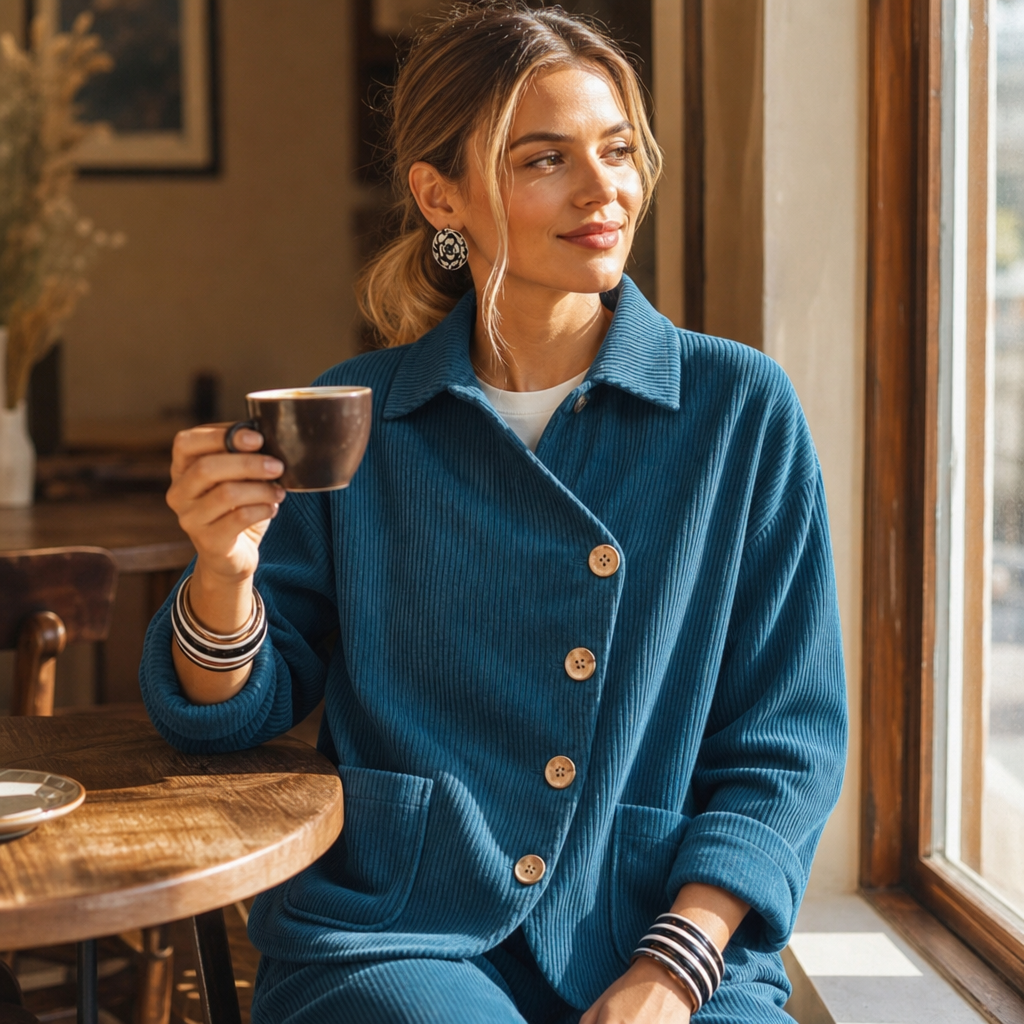 Corfield Corduroy Shacket - Women's Diagonal Button Jacket