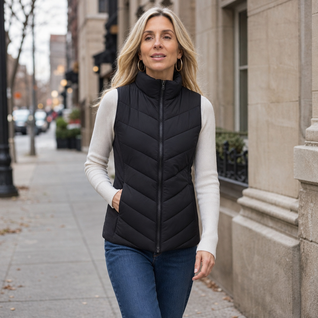 Layerly Quilted Puffer Vest - Women's Stand Collar Gilet