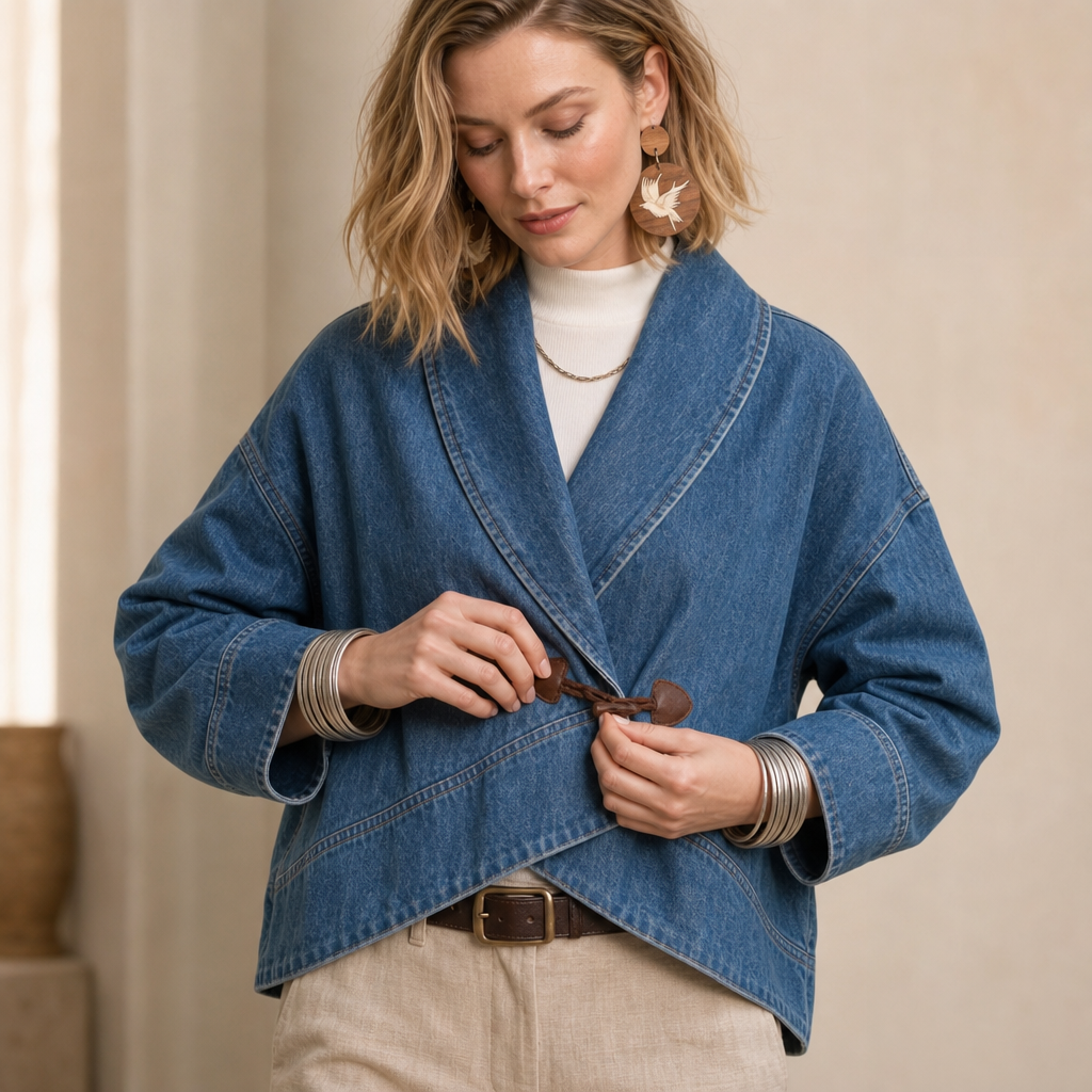 Everden Wrap Denim Jacket - Toggle Front Women's Jacket