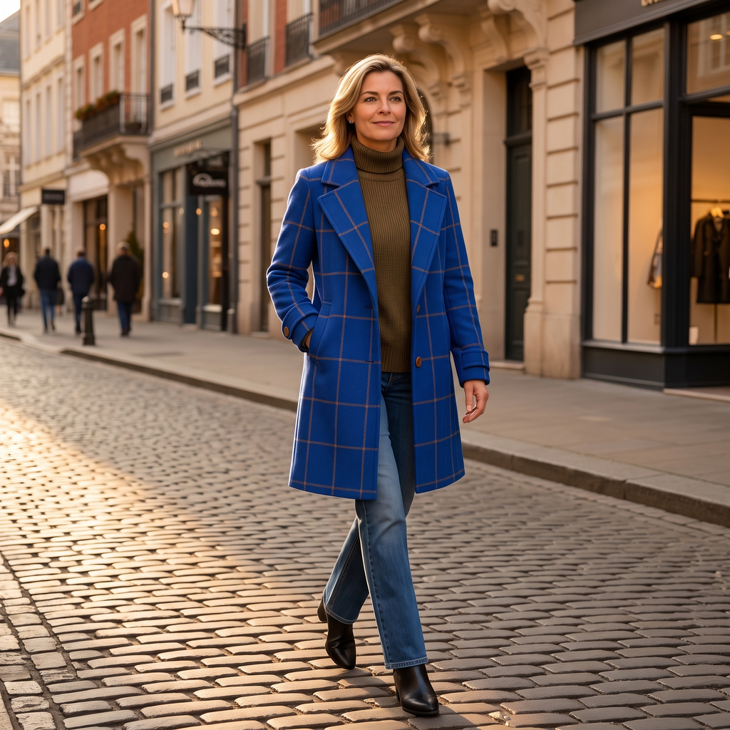 Checkwell Checkered Coat - Two-Button Women's Midi Coat
