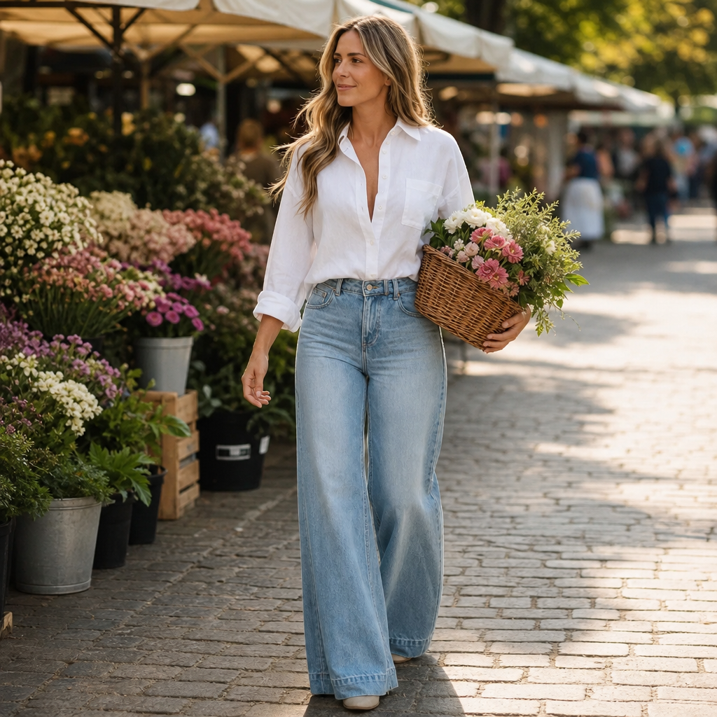 Lenglia Wide Leg Jeans - Women's High Rise Vintage Jeans