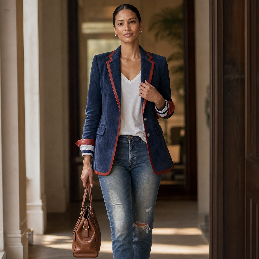 Velvara Velvet Blazer - Contrast Trim Women's Party Jacket
