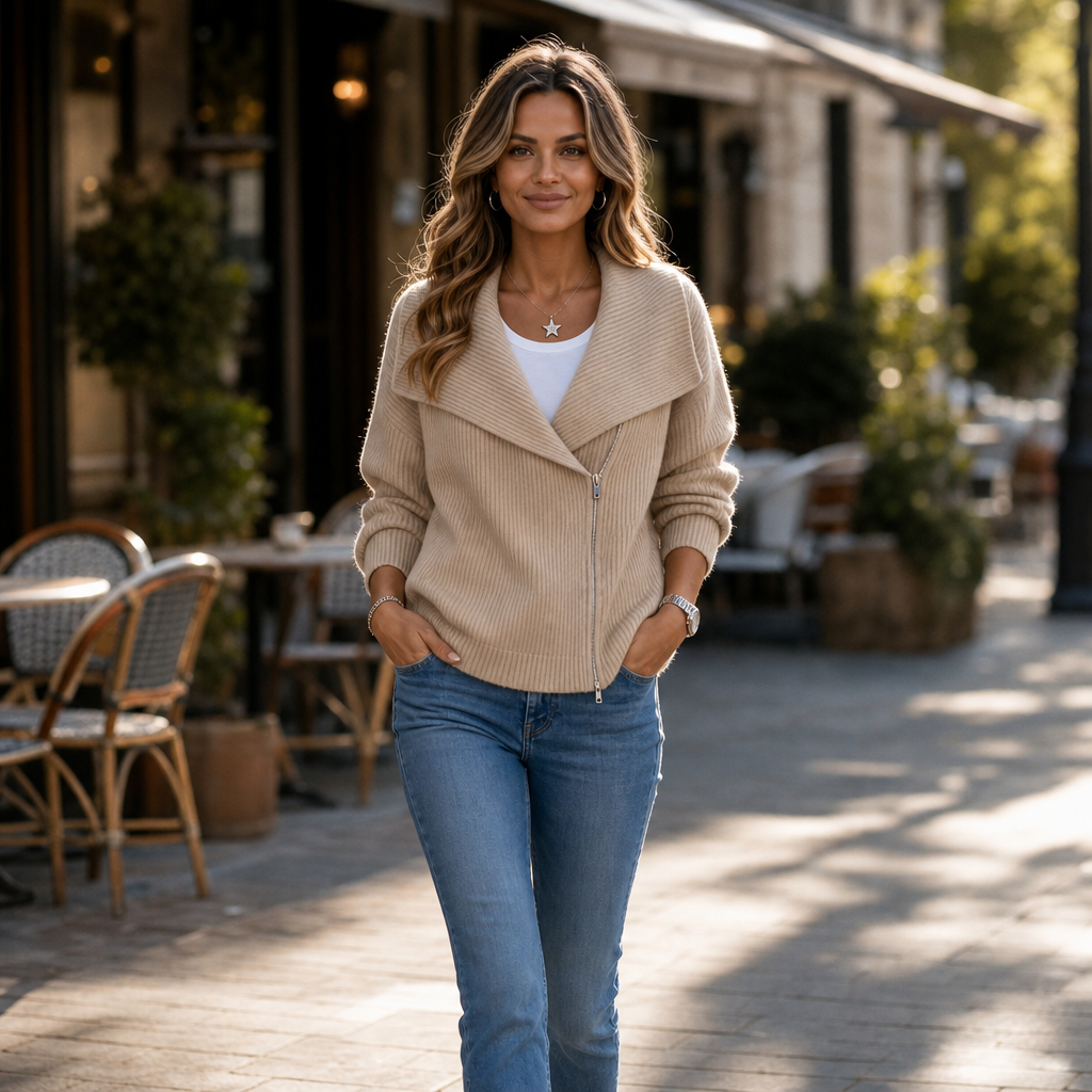 Wearbella Diagonal Zip Knit Jacket - Women's Ribbed Jacket