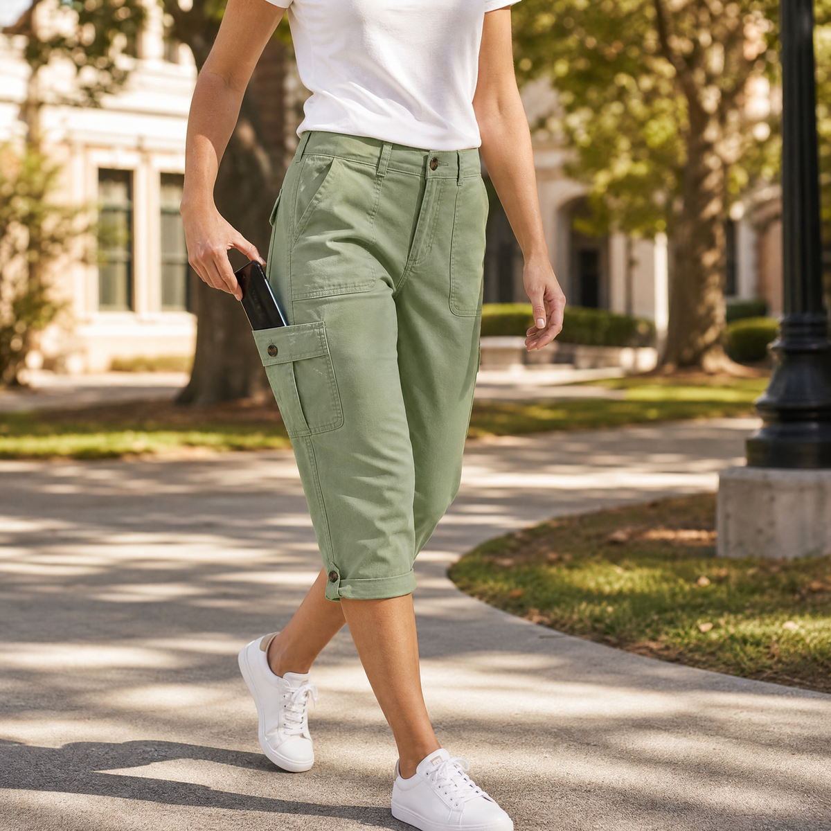 Movana Stretch Cargo Capri - Women's Capri with Pockets