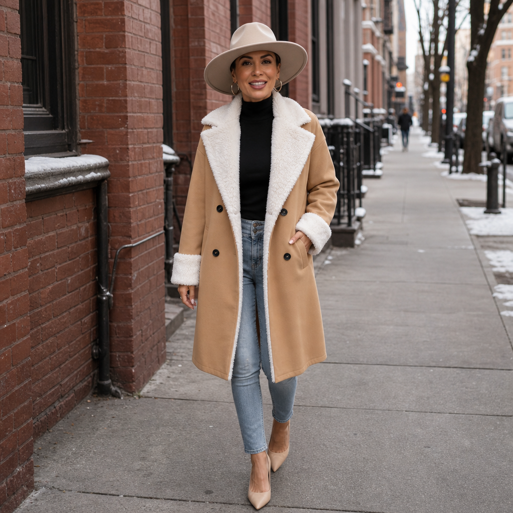 Mayfield Plush-Trim Wool Coat - Longline Women's Coat