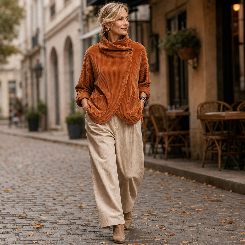 Draperly Corduroy Jacket - Women's Asymmetric Wrap Top