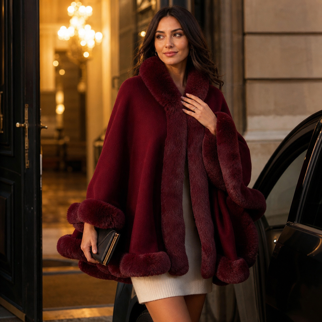 Wearbella Faux Fur Trim Cape Coat - Women's Hooded Knit