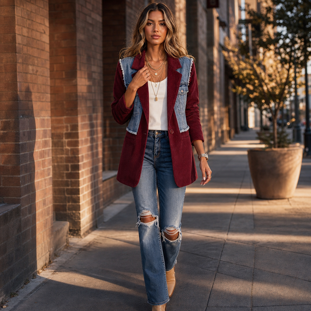 Corvella Denim Corduroy Blazer - Women's Raw Hem Blazer