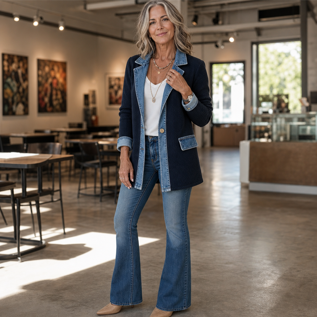 Wearbella Longline Jacket - Women's Denim Look Knit Jacket