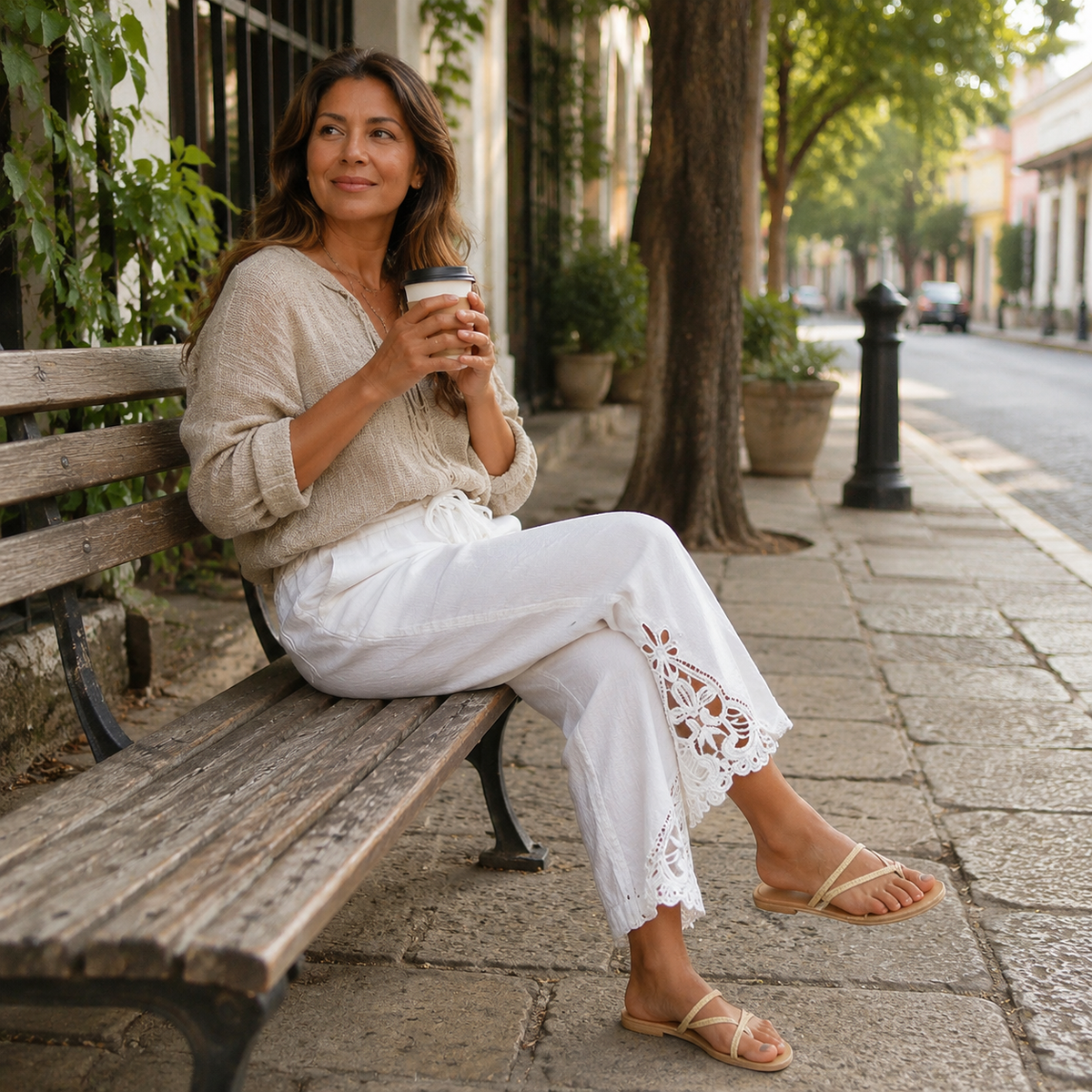 Liora Lace Trim Pants - Women's Drawstring Cropped Pants