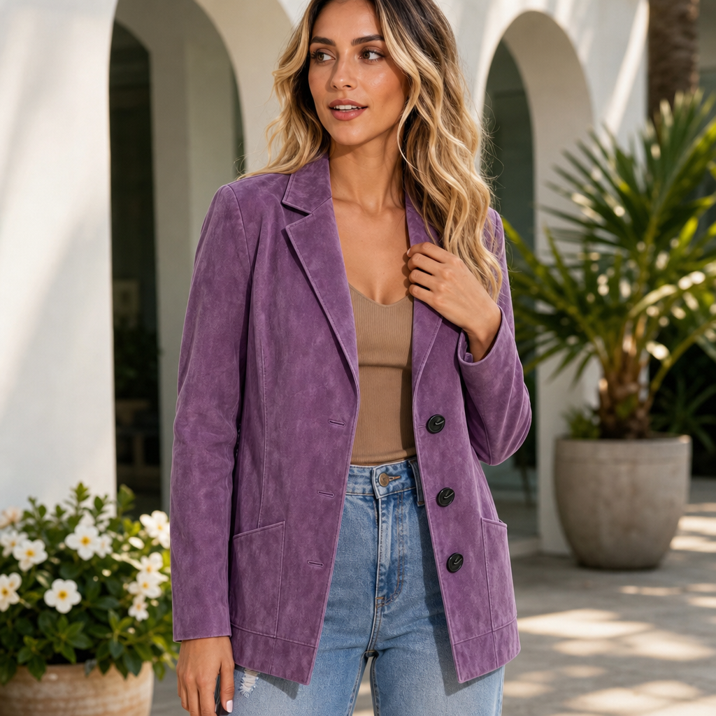 Suedelle Faux Suede Blazer - Women's Notch Collar Blazer