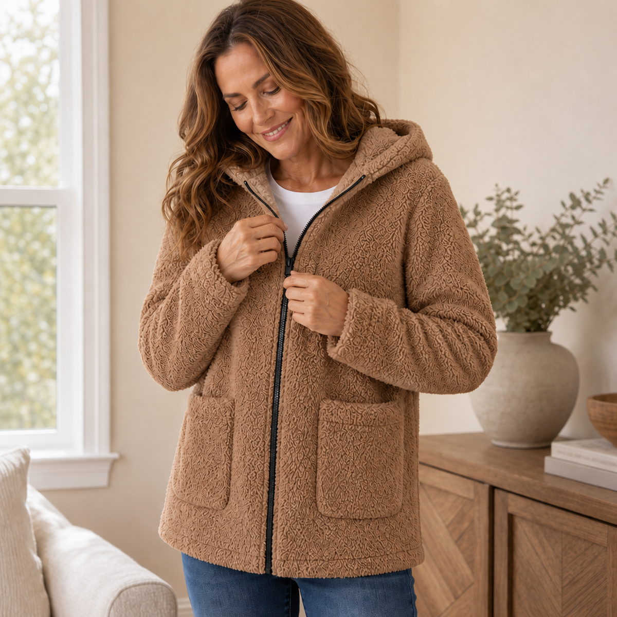 Cozyelle Fleece Hooded Jacket - Women's Plush Zip Jacket
