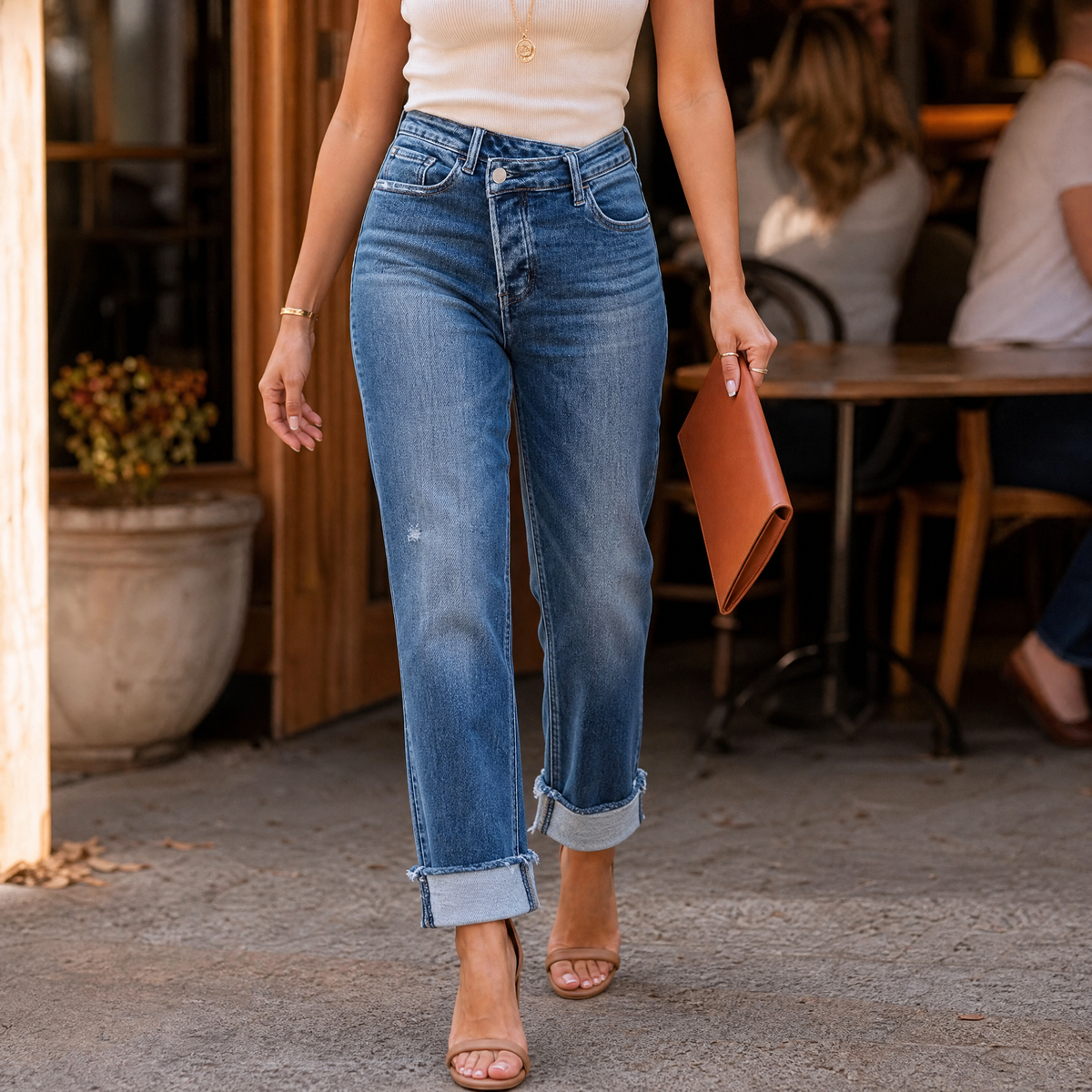 Denvie Crossover Jeans - Women's High Waist Straight Leg