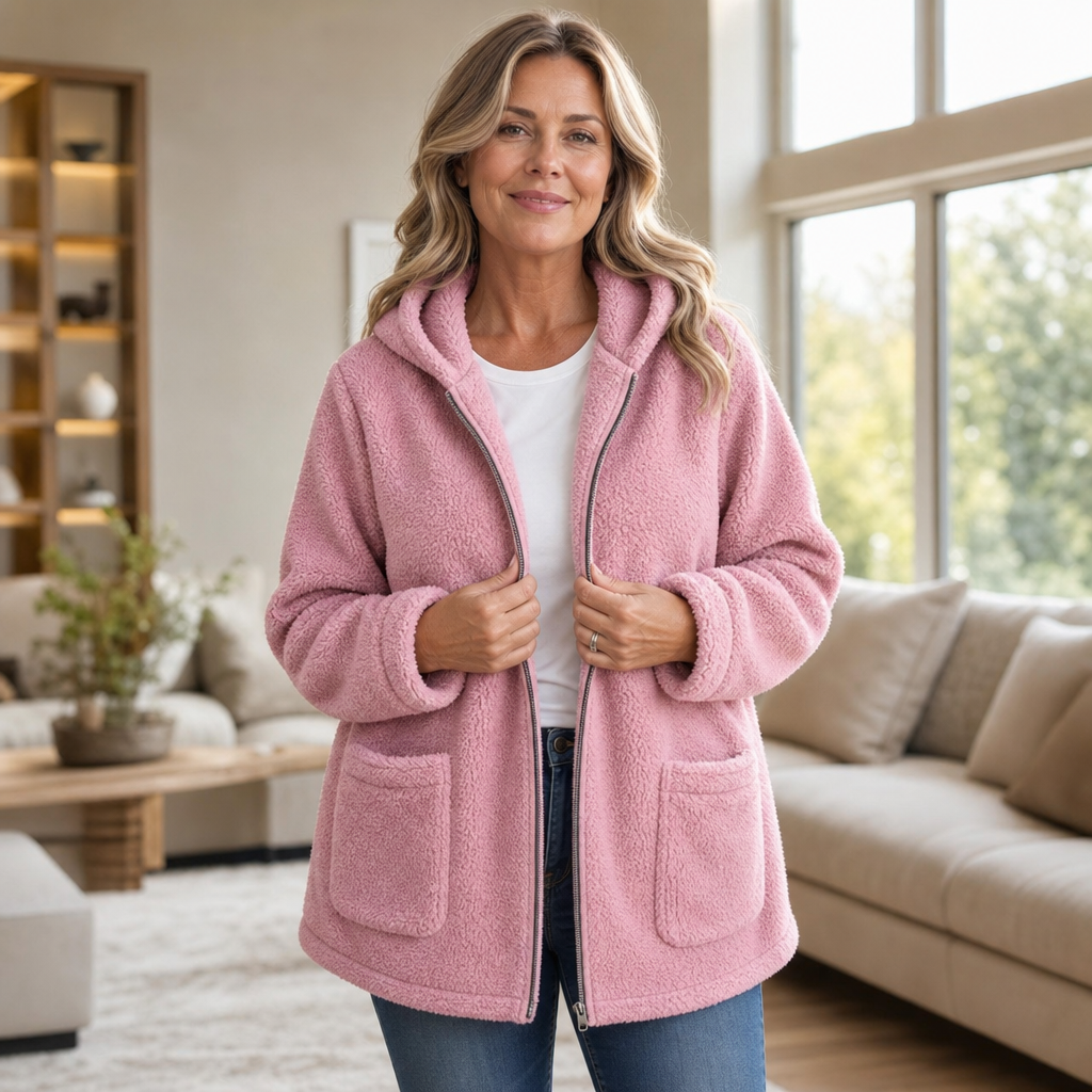 Cozelle Plush Hooded Zip-Up Jacket - Women's Oversized