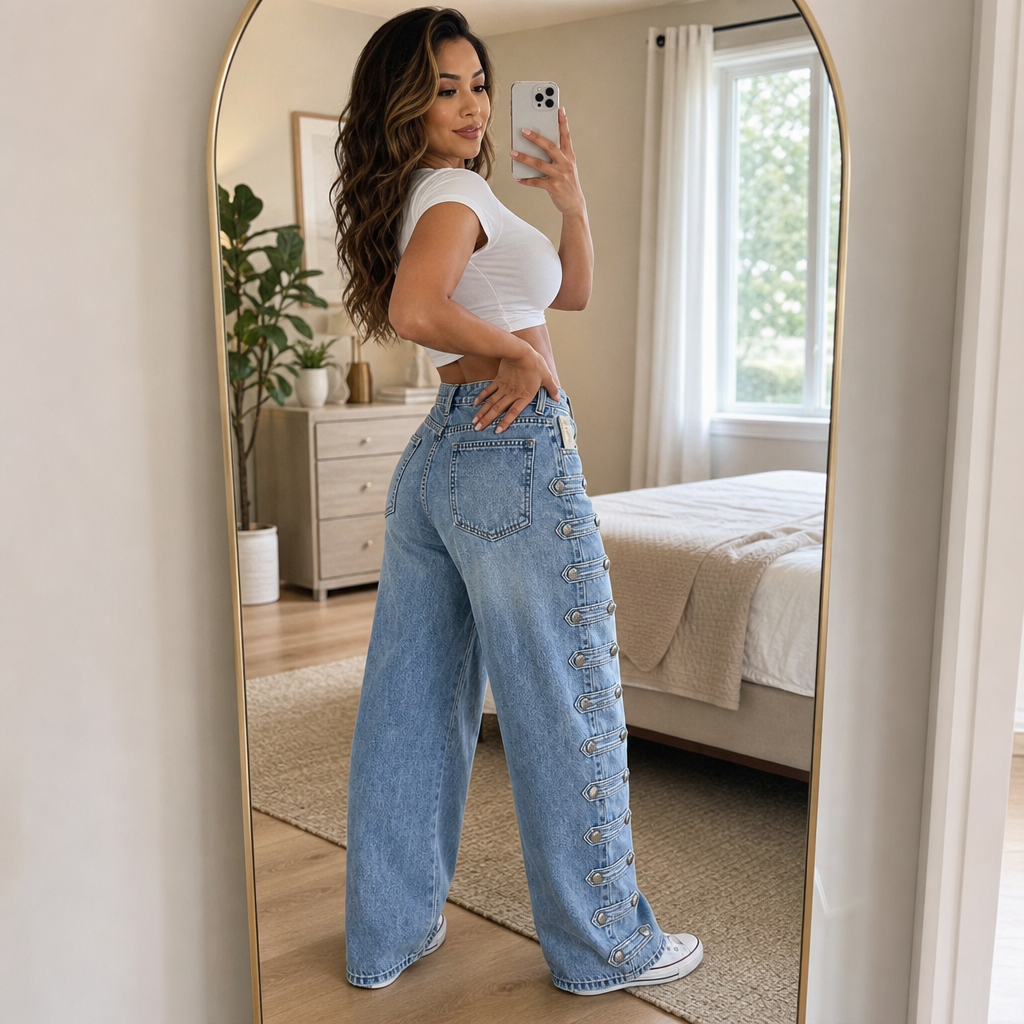 Buckleline Wide Leg Jeans - Side Buckle Women's Jeans