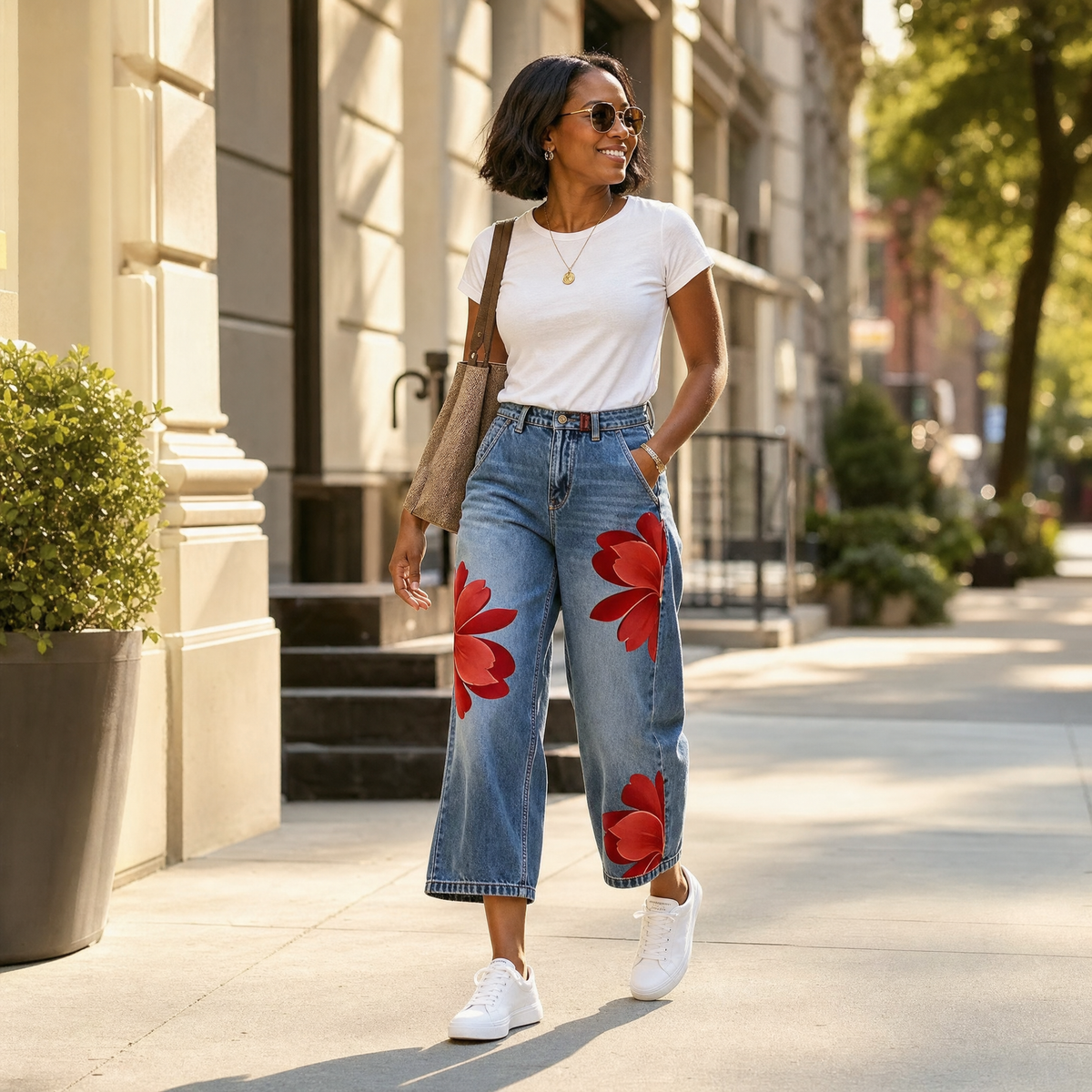 Florenza Floral Jeans - Women's Wide Leg Floral Jeans