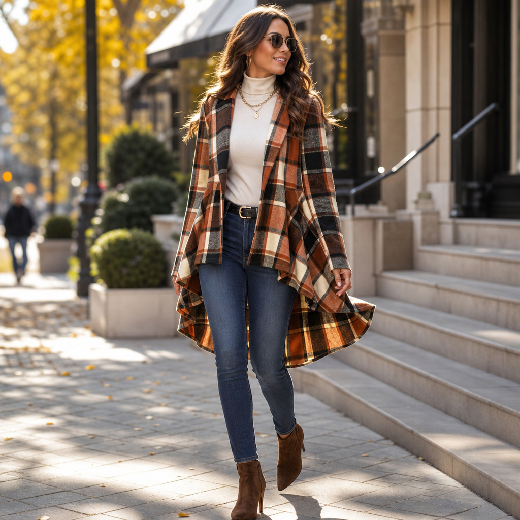 Wearbella Plaid Peplum Coat - Women's High-Low Coat