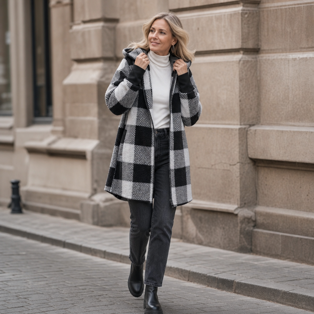 Plaidelle Plaid Hooded Cardigan - Oversized Women's Fleece