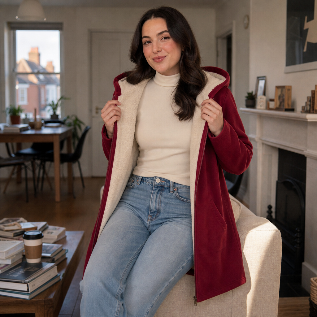 Cozelle Hooded Jacket - Women's Fleece Lined Look Mid Coat