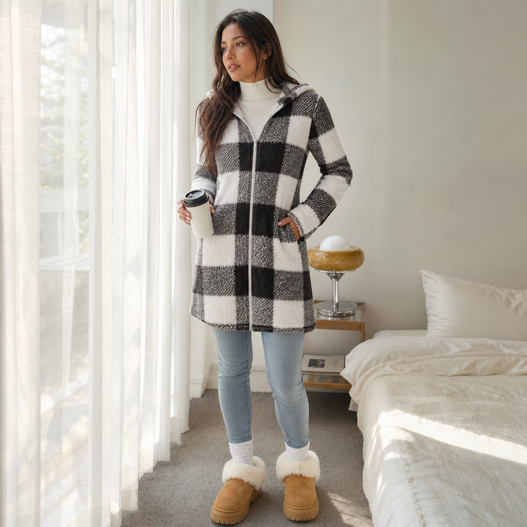 Checkhaven Buffalo Check Jacket - Hooded Zip Women's Coat