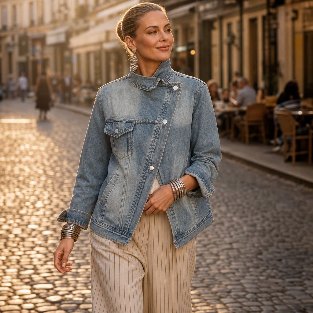 Veluna Asymmetric Denim Jacket - Women's Oversized Jacket