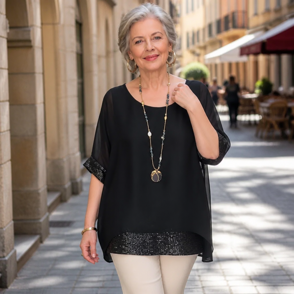 Wearbella Sequin Trim Tunic - Women's Relaxed Blouse