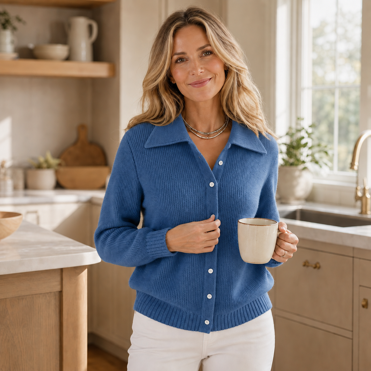 Lapelle Waffle Knit Cardigan - Women's Lapel Collar Knit