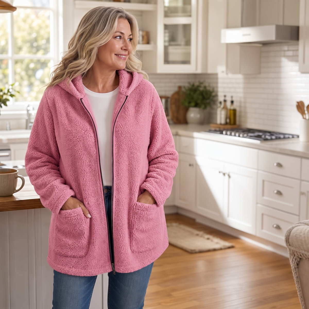 Cozelle Plush Hooded Zip-Up Jacket - Women's Oversized