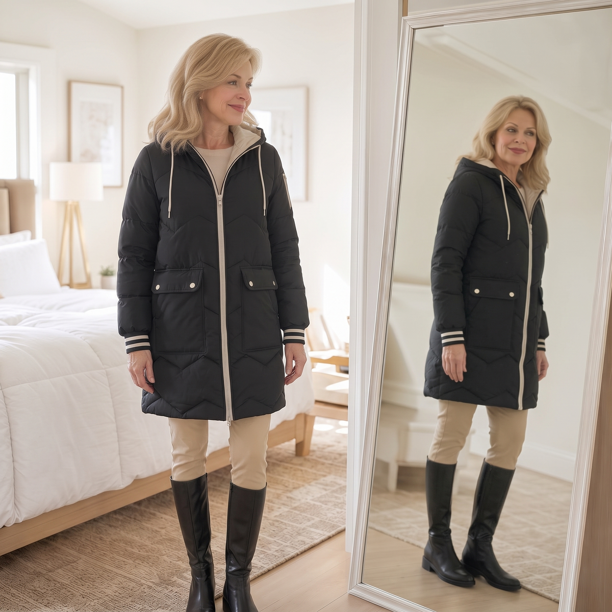Cozyelle Puffer Coat - Hooded Mid-Length Women's Coat