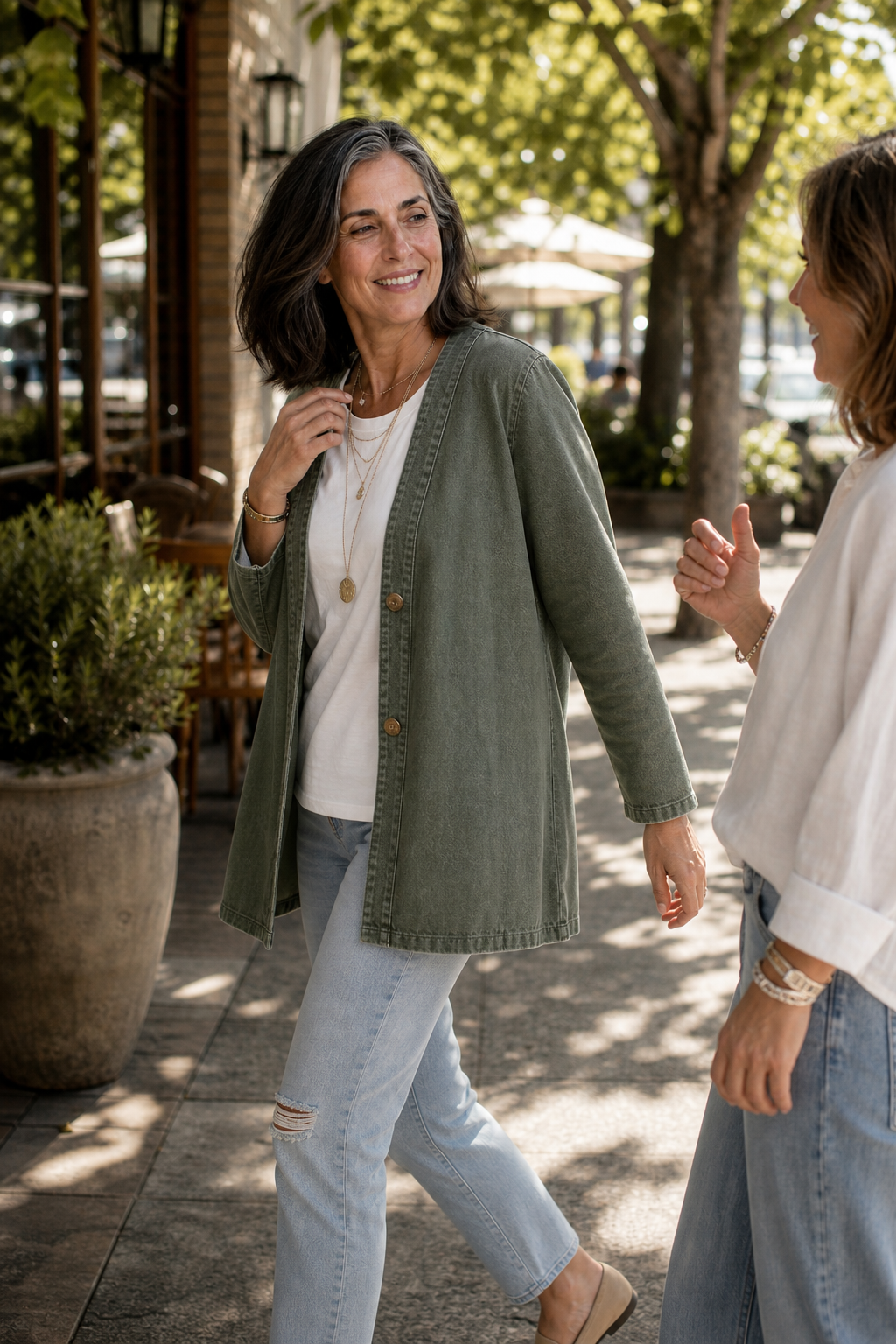 Corriveau Denim-Look Jacket - Washed V-Neck Women's Jacket