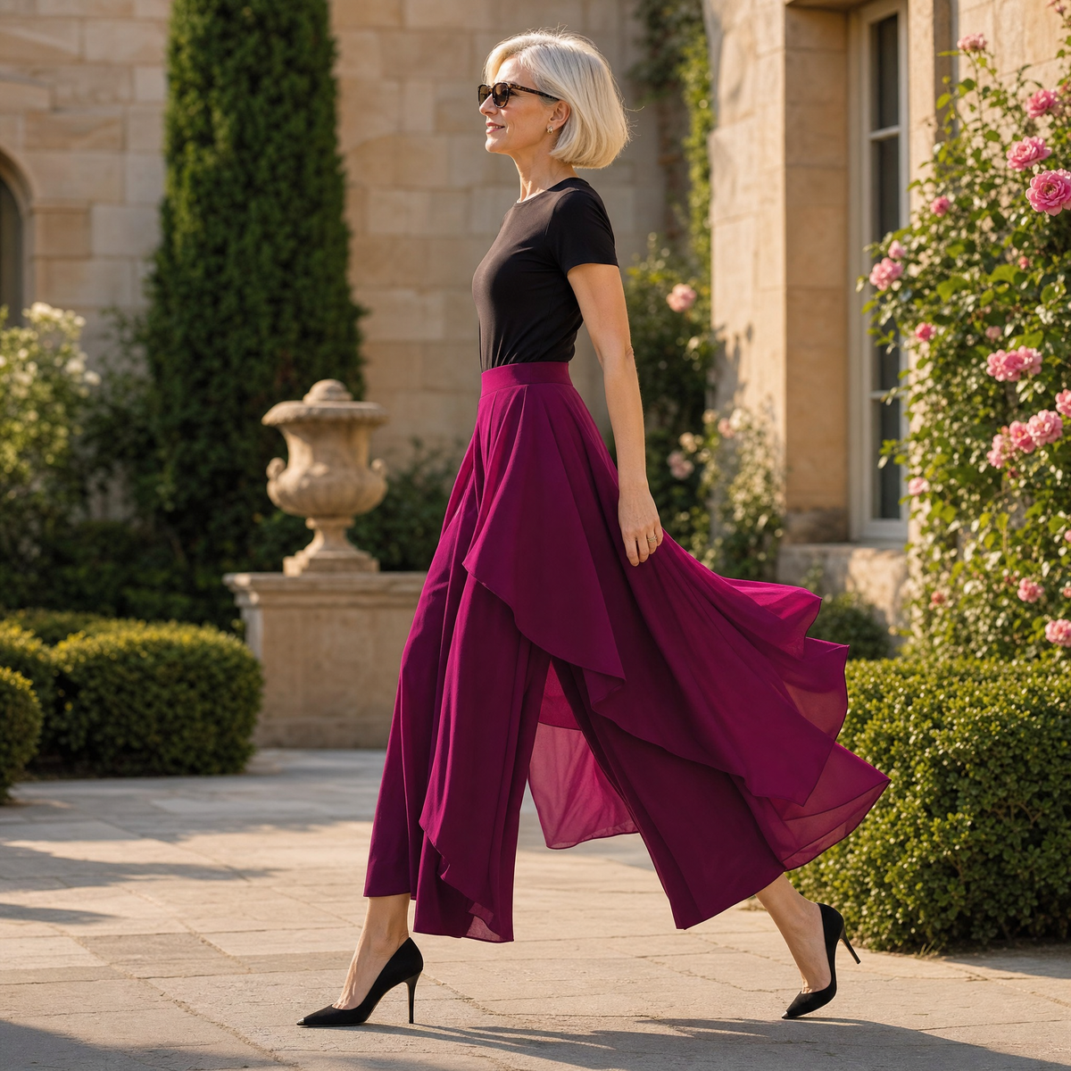 Sevella Culottes - Women's High Waist Chiffon Skirt Pants