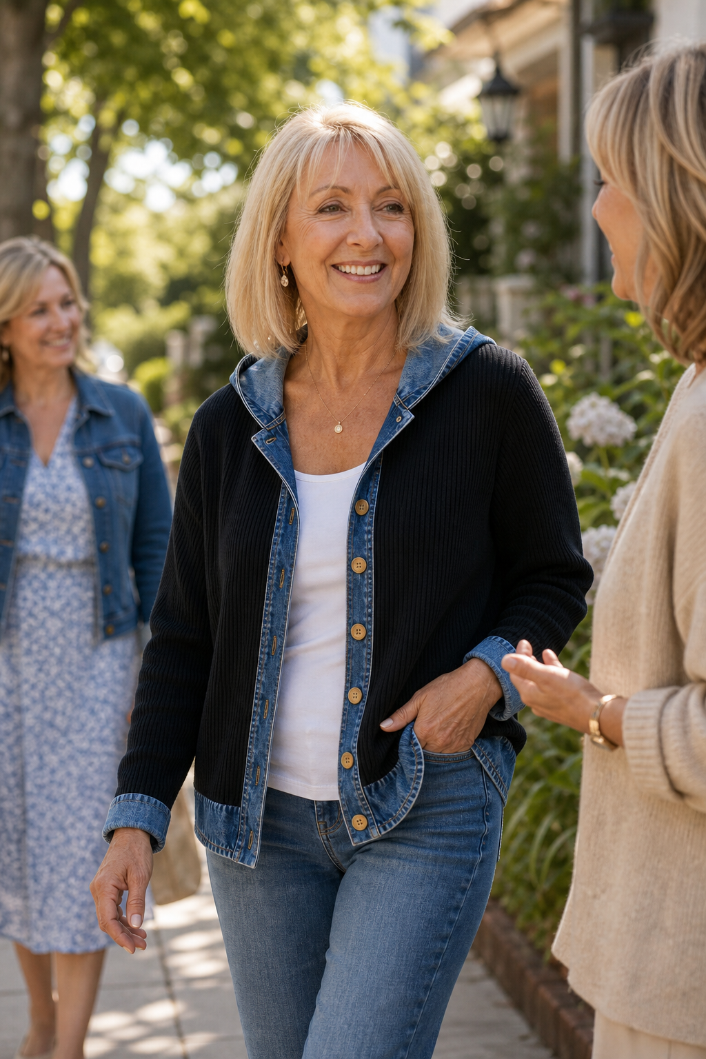 Layerlore Patchwork Cardigan - Women's Denim Look Hoodie