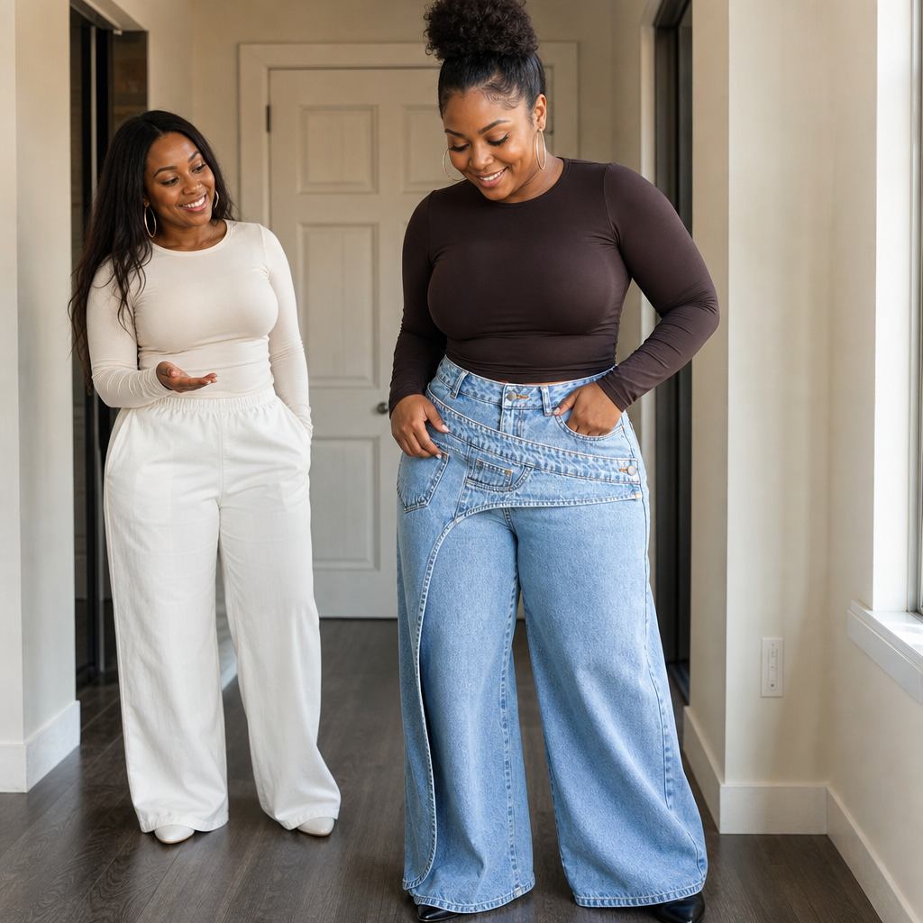 Overlaya Wide Leg Jeans - Overlap Waist Women's Jeans