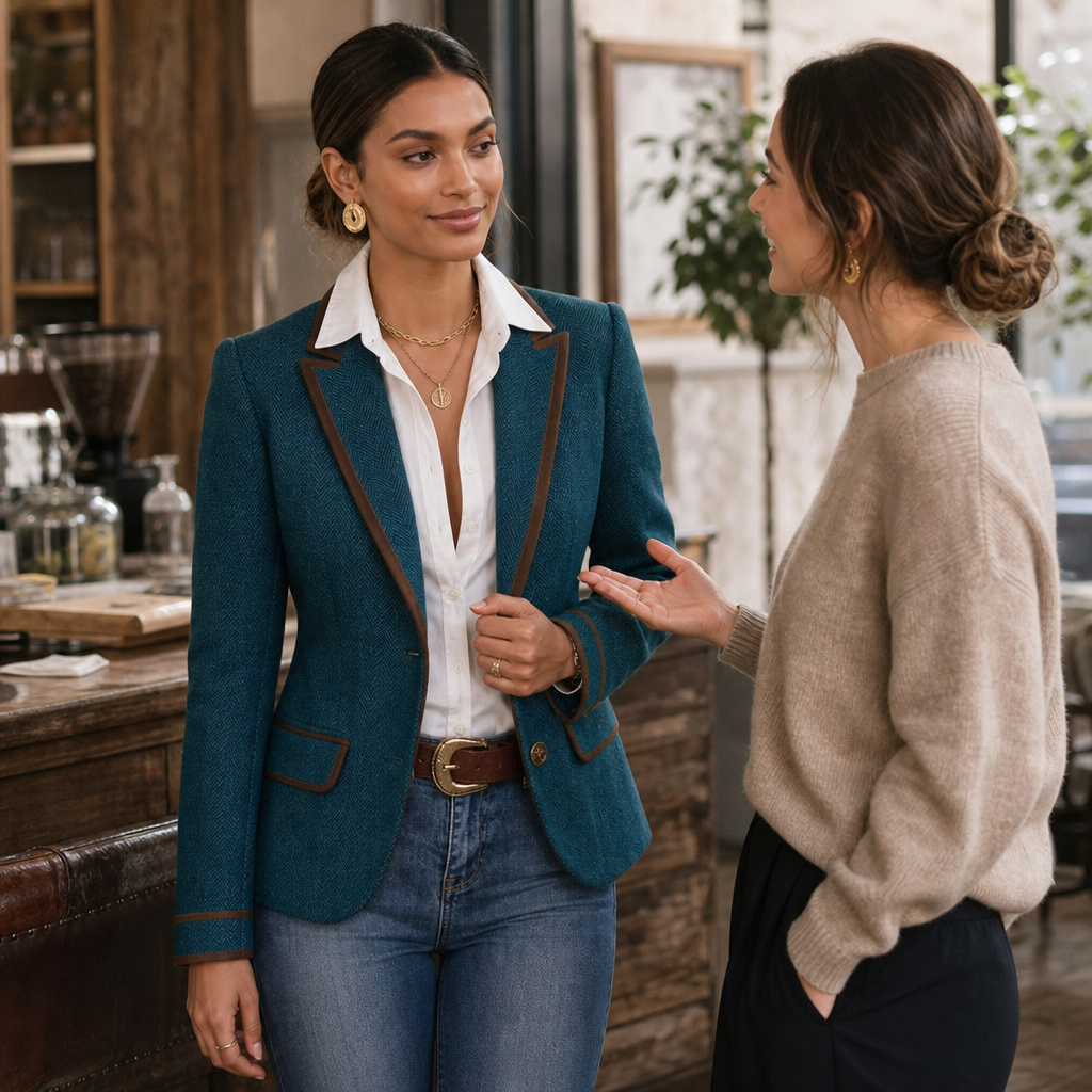 Vaunterie Herringbone Coat - Women's Contrast Piped Coat