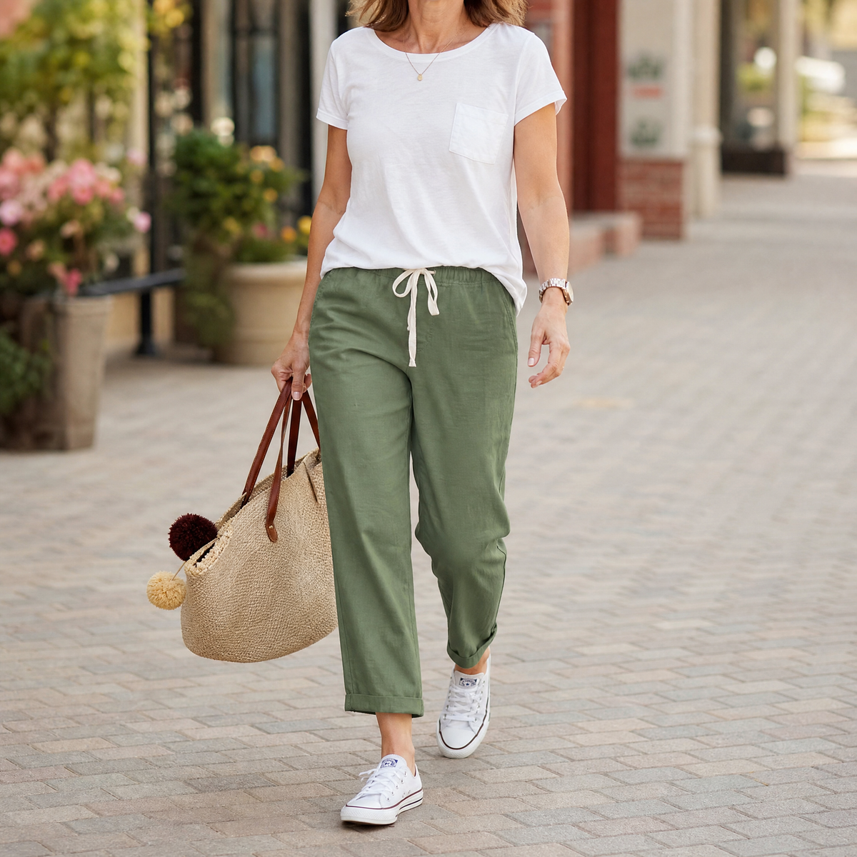 Lirenza Ankle Pants - Women's Drawstring Tapered Trousers