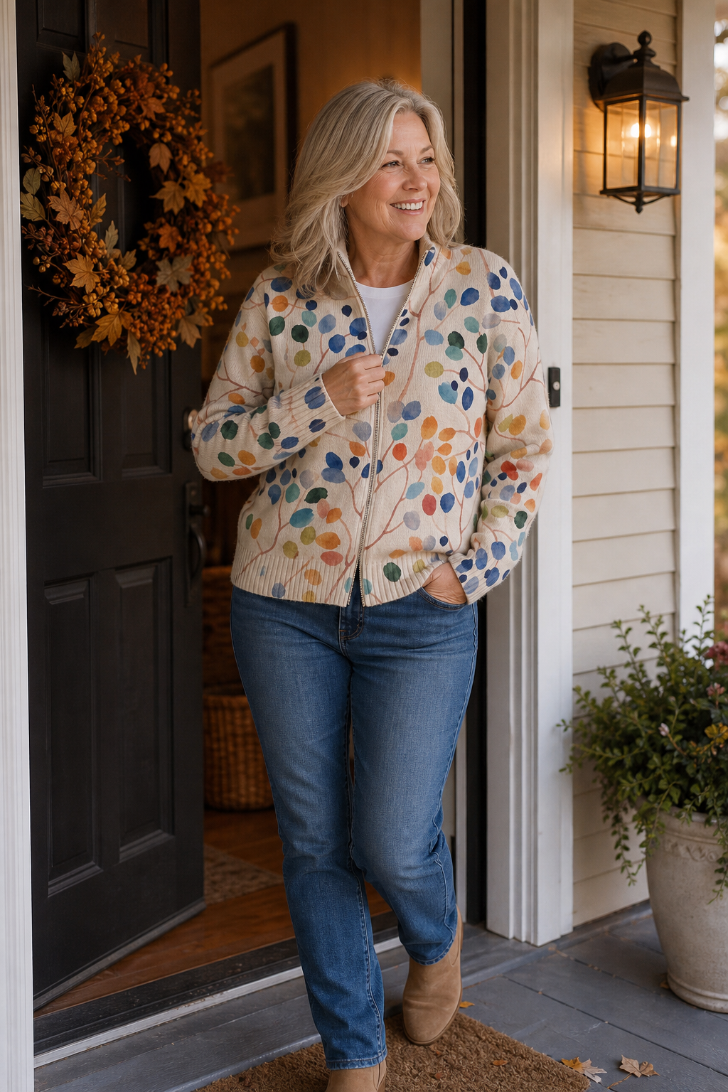 Threezip Botanical Cardigan - Women's Zip Up Print Bomber
