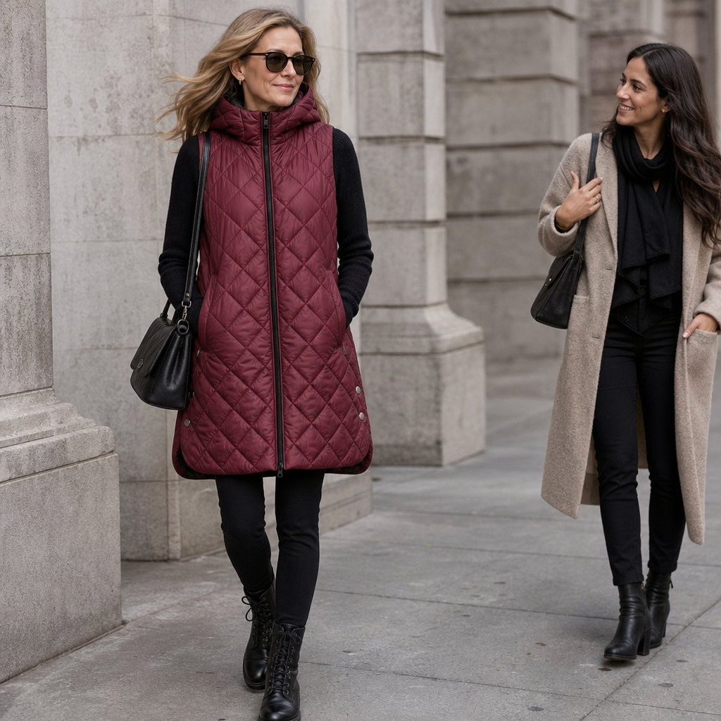 Quilta Quilted Hooded Gilet - Long Sleeveless Women's Vest