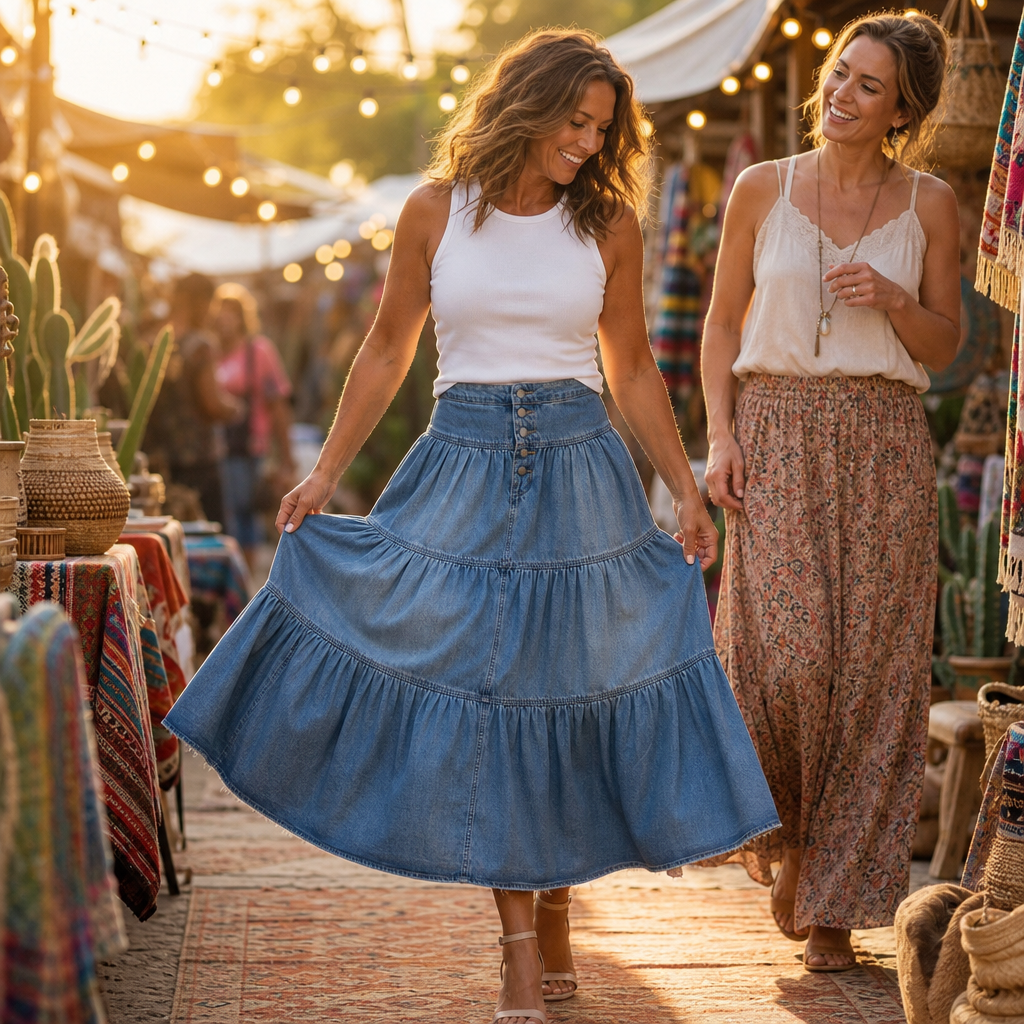 Tierlyn Tiered Maxi Skirt - High Waist Women's A-Line Skirt
