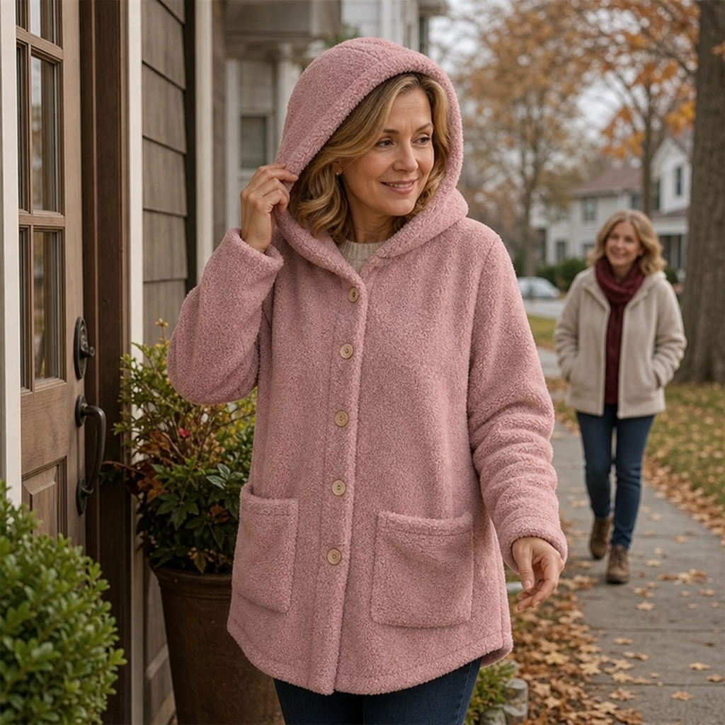 Cozyvale Hooded Winter Jacket - Button Front Women's Coat