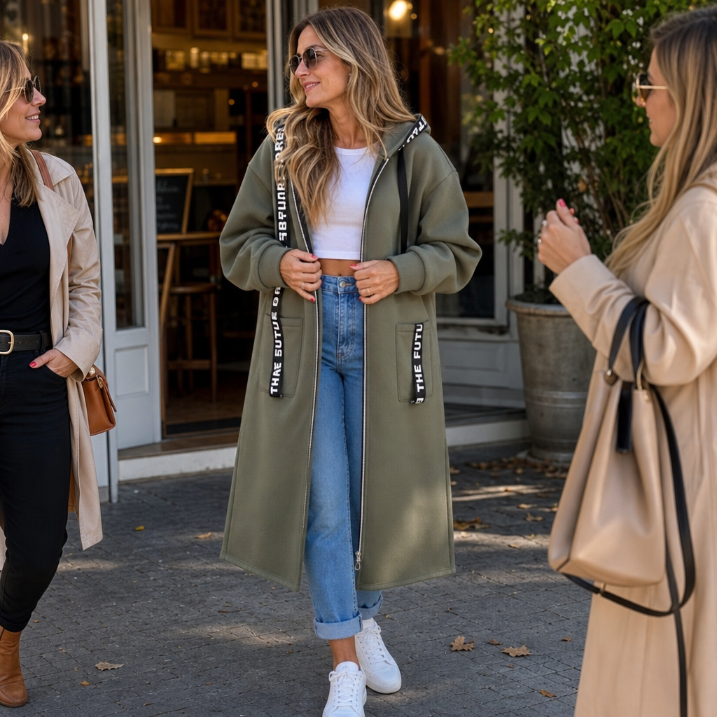 Wrapelle Long Hooded Jacket - Extra-Long Women's Zip Coat