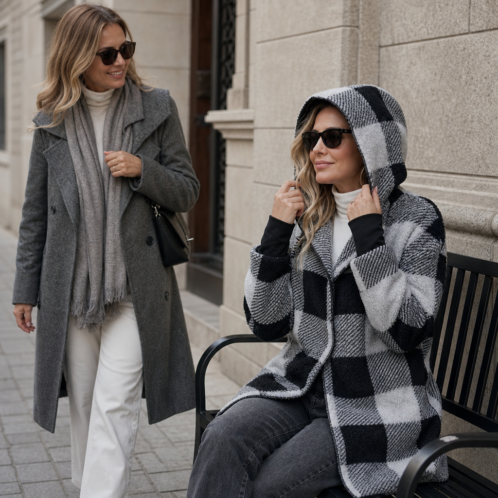 Plaidelle Plaid Hooded Cardigan - Oversized Women's Fleece