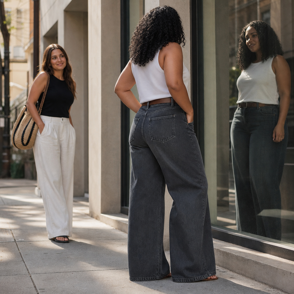 Longline Wide Leg Jeans - High Waisted Seam Women's Jeans