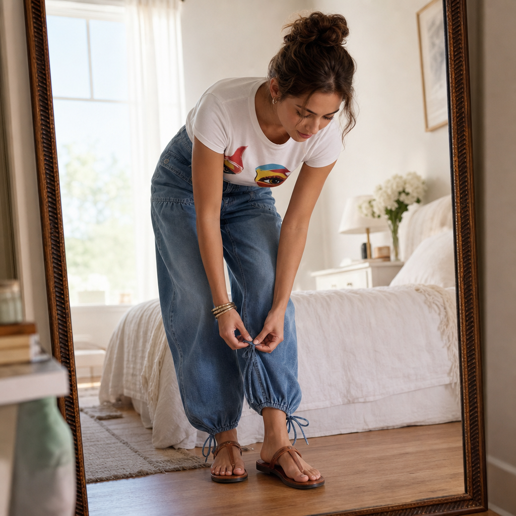 Barrelune Barrel Leg Jeans - Women's Tie Hem Jeans
